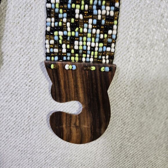 Belt Beaded Boho Locking Wood Clasp  Y2K 32 Inch Brown Blue - Picture 9 of 11